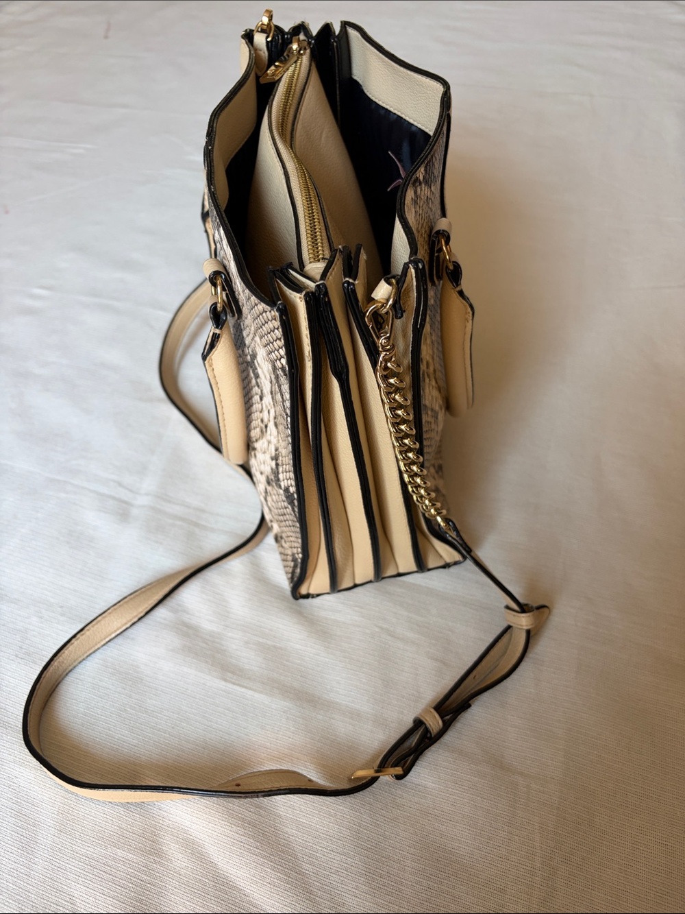Victoria's Secret Cream Satchel with Snake-Print Accent and Gold Chain Strap - Picture 4 of 10